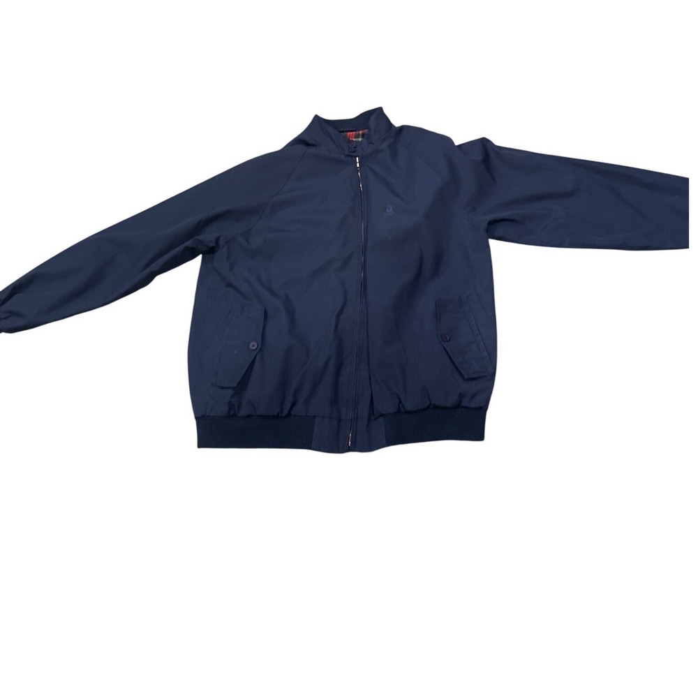 Izod Men's XL Harrington Jacket Navy Blue Plaid Lined Full Zip Windbreaker  Golf